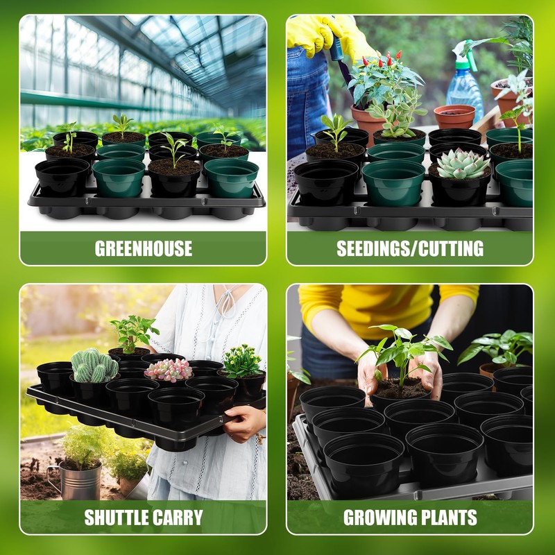 BTPLASTIK 12 Cell Round Nursery Pots Trays 8 Pack, Sturdy