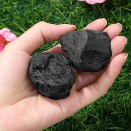 QINJIEJIE Black Tourmaline Large Crystal Healing Crystals 1.8"-2.2" 2PCS Raw Stone Rough Stones Rocks Protection Energy Reiki Tumbling Divination Meditation Crystals for Women