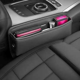YOFAPA Car Seat Gap Filler Organiser, Leather Car Storage Accessories with Zipper Closure, Dual Layer Design for Front & Rear Seats, Ideal for Coins, Cards, Phones, and More