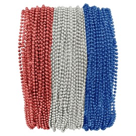 THE MARDI GRAS KREWE - Red, Silver, Blue Patriotic Beads - 33" 7mm Bead Necklaces Mardi Gras, 4th of July, Party Favors, Decorations - 72 Pieces