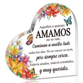 Yopyame Spanish Sympathy Bereavement Gifts - Acrylic Heart Memorial Gift for Loss of Loved One Bereavement Condolences Grief Acrylic Keepsake Paperweight for Family Friend Remembrance Table Decor