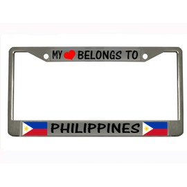 My Heart Belongs to Philippines Chrome Metal Auto License Plate Frame Car Tag Holder