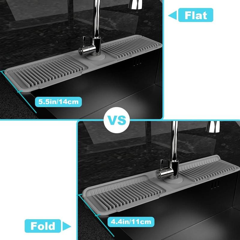 Kitchen Sink Faucet Mat, Silicone Folding Splash Guard, Draining Mat