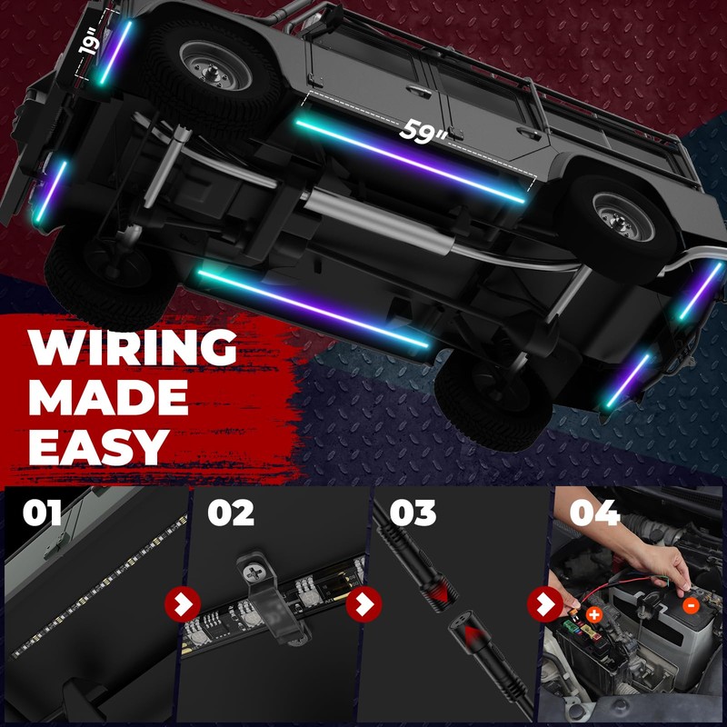 6Pcs Car Underglow Neon Accent Strip Lights 252 LEDs RGB