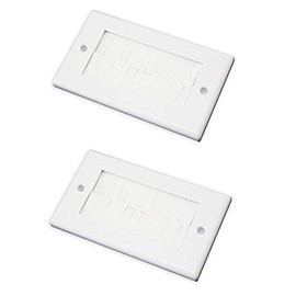 electrosmart White Double Gang Brushplate with White Brushes/Brush Strip Wallplate/Wall Plate/Faceplate Cable Tidy for Wall Mounted Plasma TV etc (Quantity 2)