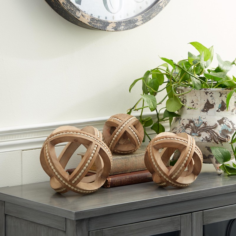 Deco 79 Wood Geometric Handmade Decorative Sculpture Beaded Home Decor