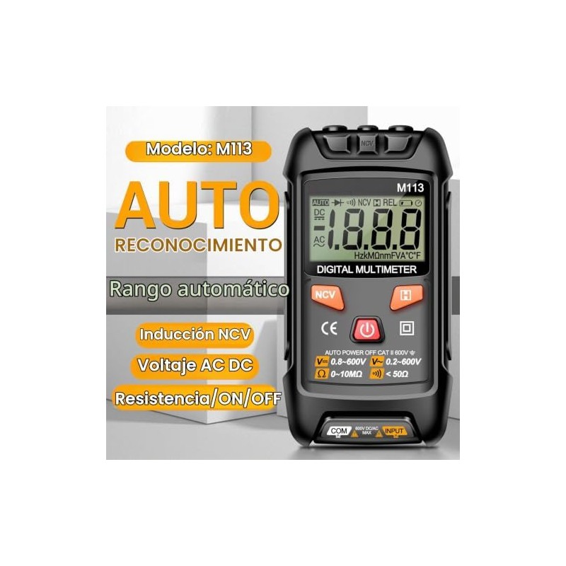 Multímetro Digital M113 Reconocimiento Automático Frecuencia Capacitancia Negro for Pruebas