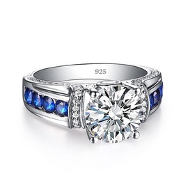 Luyona Moissanite Rings for Women 1 CT Round Cut Blue Wedding Ring Engagement Rings White Gold S925-Size B7