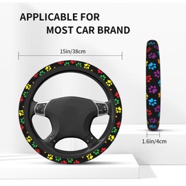 Paw Print Steering Wheel Cover Anti-Slip and Practical 14.5-15 Inch Universal Car Steering Wheel Cover with 2 Pieces Car Coasters Suitable for Men Women