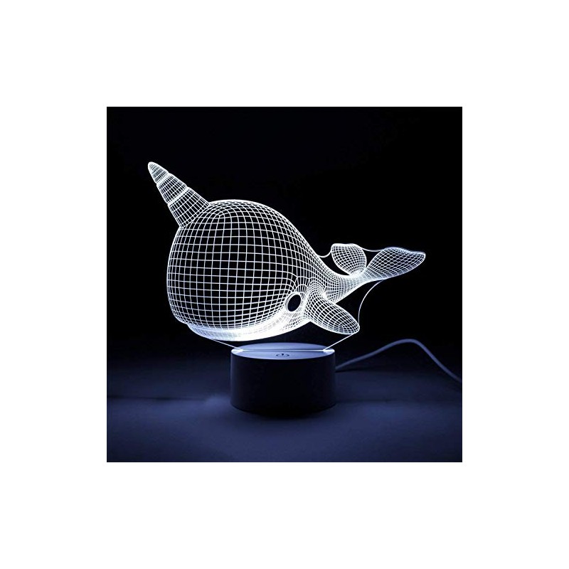 Narwhal 3D Optical Illusion Night Light, Touch Control, LED 7