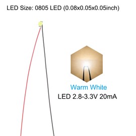 PATIKIL 0805 Pre-Wired Micro LED, 12 Pcs 2.8-3.3V Pre-soldered Mini Light Emitting Diodes Surface Mount Device for Model Building, DIY, Science Projects, 9.8" Length, Warm White