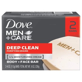Dove Men + Care Body and Face Bar Soap Deep Clean Purifying Grains 2 Bar 4 Ounce
