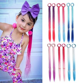 Girls Hair Accessories Braided Ponytail Extensions, Mix Colored Synthetic Hair Extensions for Women Kids Braiding Hair Pieces Daily Party Festival Rave Days Hair Extensions Ponytail 12pcs/lot