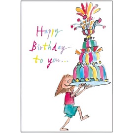 Woodmansterne Open Children Girl Happy Birthday Greeting Card - Eco-Friendly - From The Quentin Blake Range - Birthday Girl