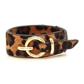 SHIMERITI Punk Rock Leopard Pattern Wide Pu Leather Adjustable Cuff Bracelet(Dark Brown)