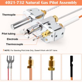 Hiorucet 4021-732 Pilot Assembly NG for Heatilator GNDC33, GNDC36, Heat-N-Glo and Quadrafire Fireplaces Parts, Heatilator and Heatnglo Natural Gas Pilot Assembly 25660 with Thermocouple, Thermopile.