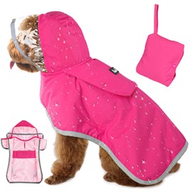SlowTon Dog Raincoat for Large Medium Small Dogs - Adjustable Dog Rain Jacket Clear Hooded Double Layer, Waterproof Dog Poncho with Reflective Strip Portable Storage Pocket(Fuchsia,Small)