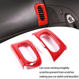 Lcojicep Car Air Vent Cover Compatible with Corvette C6 2005-2013, ABS Side Air Vent Outlet Cover Trim Frame, Central Side Dashboard Air Vent Outlet Cover, (Piano Black) (Sports red)