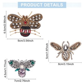 WEBEEDY 3 Pcs Handmade Rhinestone Beaded Patches Sew on Crystal Bee Butterfly Dragonfly Appliques Decorative Badge Sewing Accessories for Clothes Bag Pants Shoes Hats DIY Projects