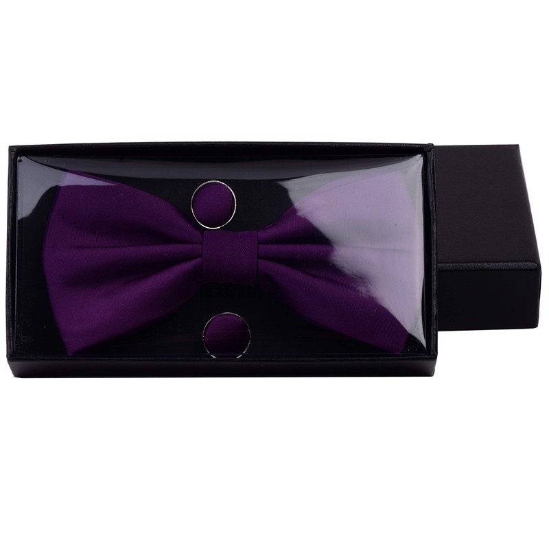 Gusleson Mens Solid Purple Bow Tie Pre-tied Wedding Bowtie and