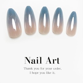 Almond Press on Nails Medium Blue Ombre Fake Nails Chrome Mirror Acrylic Nails Glossy Shiny False Nails Gradation Glue on Nails Artificial Stick on Nails for Women Manicure 24Pcs