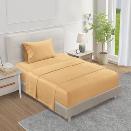 100% Egyptian Cotton Sheets Twin XL Sheet & Pillowcase Sets, 800 Thread Count 3 Piece Luxury Hotel Collection Cotton Bed Sheets- Semolina