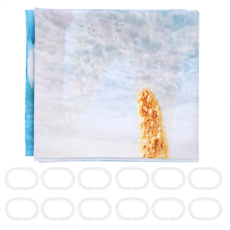 Beautiful Beach Scenery Shower Curtain Waterproof Mildew Proof Print Bath