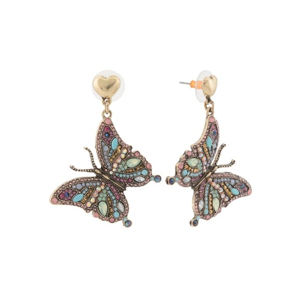 Betsey Johnson Butterfly Drop Earrings (Boho Butterfly Crystal Statement Earrings)