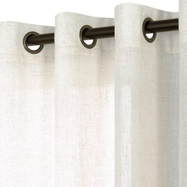 Natural Linen Curtains 63 Inch Length for Living Room 2 Panels Bronze Gommet Light Filtering Semi Sheer Curtain for Bedroom Kitchen,Cream