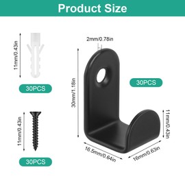 xnnmzhao Coat Hooks, Pack of 30 Coat Hooks, Black Coat Hooks, Coat Hooks, Wall Hooks, Metal Hooks for Screwing, for Bedroom, Bathroom, Living Room, Coats, Towel, Jacket Hooks