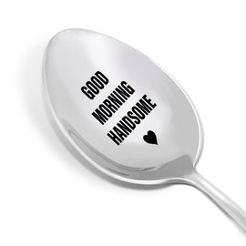 Love Gifts for Him Coffee Spoon, Good Morning Handsome, Boyfriend Valentines Day Romantic Gift Birthday Christmas Gift for Husband, Engraved Coffee Tea Spoons Stainless Steel