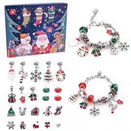 Christmas Jewellery Advent Calendar,Charm Bracelet Advent Calendar 2024,Jewellery Advent Calendars Countdown Gifts Boxes DIY Charms Bracelet Jewelry Xmas Gifts for Girls-22pcs Charms,2 Bracelets