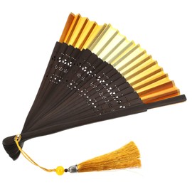 TEHAUX Vintage Chinese Style Folding Fan with Tassel Handheld Fan for Dance Home Decor and Party Favors Lightweight Portable Retro Design Gradient Yellow