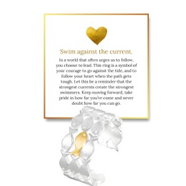 sunglnl Swim Against The Current Ring, Chunky Silver Fish Hope Rings Cute Inspirational Copper Tarnish-Free Adjustable Ring For Women Men The Chosen Gift Jewelry For Friend Family (Silver)