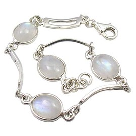 SilverStarJewel - Pulsera de plata de ley maciza con piedra lunar arcoíris cabujón de 19 cm