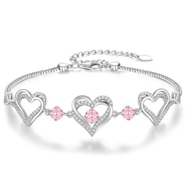 CDE Women's Bracelet 925 Sterling Silver Heart Rose Gold Gift for Her Birthstone Bracelets Women Jewellery Christmas Valentine's Day Birthday Mother's Day, One size, Sterling Silver, Cubic Zirconia