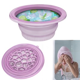 Aizami Facial Ice Bath, Collapsible Bowl for Face Ice Bath with Built-in Icetray | Facial Ice Therapy for Acne Relief, Vagus Nerve Stimulation, and Pore Shrinking (Purple)