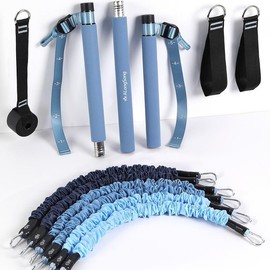 ALongSong Portable Pilates Bar Kit with Resistance Bands – Upgraded 3-Section Bar for Full-Body Workouts, Yoga & Leg Training, Home Gym Fitness Equipment for Men & Women - Color: Blue, Pound: 30-35-40lb