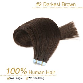 YILITE Real Hair Extensions, Remy Natural Tape Hair Extensions, Straight Tape-In Hair Extensions, Real Hair, Seamless Tape In Extensions, Real Hair, 20 Pieces, 50 g/Pack (50.8 cm #2 Dark Brown)