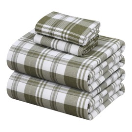 ZOYER Flannel Sheets Queen Size Set - Soft & Comfy Deep Pocket Cotton Flannel Bedding, Fitted Up to 16", Double Brushed Queen Bed Sheets, 4 Pieces, Moss