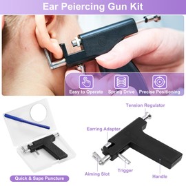 Dexpinzo Professional Ear Piercing Gun Kit Reusable Ear Nose Stud Piercing Gun with Piercing Earrings Tool Set Piercer Kit for All Piercing Salon At Home Use-Black