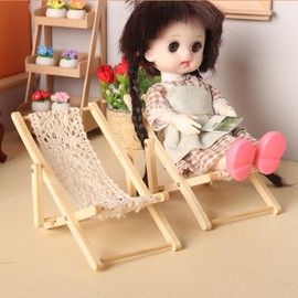 KARLOR Miniature Leisure Chair 2 Pieces Miniature Deck Chair Knitted Lounge Chair Mini Sleeping Chair Chairs 1:12 Dollhouse Scene Micro Landscape Decoration Mini Furniture Dollhouse Mini Beach