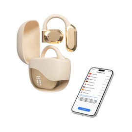 QNBBO Language Translator Earbuds, 3 in 1 Translation Earbuds in Real Time, Bluetooth Translator Device, Earhook Translation Headset for Business Learning & Meetings & Travel (Gold)