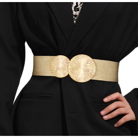 JASGOOD Women Wide Elastic Belt with Gold Buckle for Dress Stretchy Vintage Waist Gold Belt Fit Waist 32"-37"