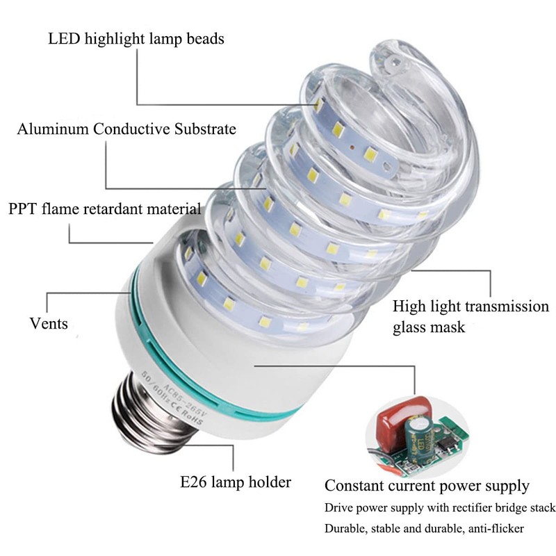 30W Spiral LED Bulbs, E26/E27 Corn Light (250W Incandescent Equivalent),