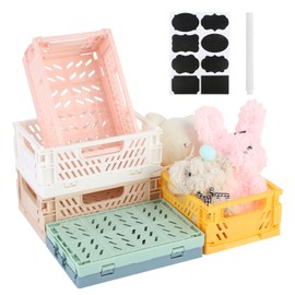 Pack of 6 Folding Box, Small, Multicoloured Mini Folding Box, Plastic Folding Boxes, Foldable Stable, Portable Folding Basket, 15 x 10 x 5.8 cm Storage Box for Home, Classroom, Office