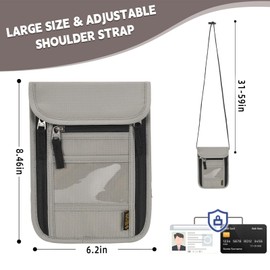 Travel Neck Pouch Neck Wallet with RFID Blocking Passport Holder Travel Pouch Neck Wallet Family Passport Holder Organizer Case (Light Grey)