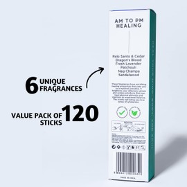 Folkulture Incense Sticks - Set of 6 (120 Insense Sticks) - Lavender, Palo Santo and Cedar, Dragon's Blood, Patchouli, Sandalwood, Nag Champa Incense Sticks Multipack (AM to PM Healing)