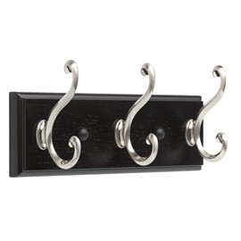 Liberty 10 Inch Hook Rail/Coat Rack with 3 Scroll Hooks, Black and Satin Nickel