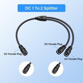 PNGKNYOCN 2 Pack DC Y Splitter Adapter Cable DC 5.5x2.5mm 1 Female to 2 Female Power Supply Splitter Cable, for CCTV Cameras DVR, LED Light Strip (0.3m)
